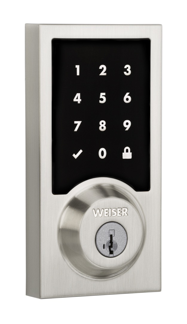 Premis touchscreen electronic lock featuring smartkey in satin nickel