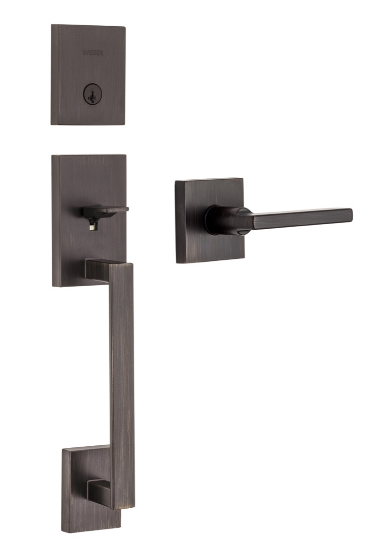 Brown door handle and lock